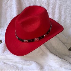 Red cowboy felt hat.